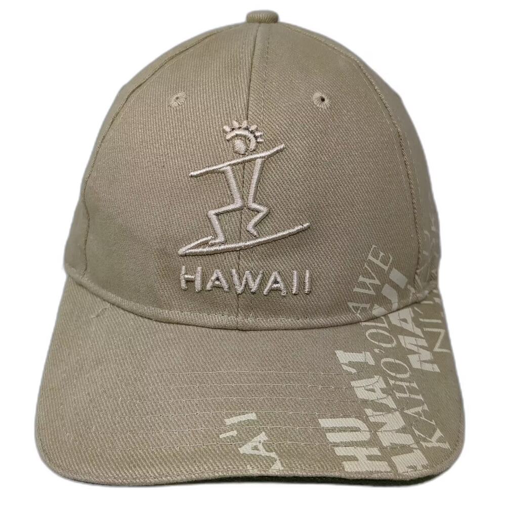 Surfware Baseball Cap Beige White OS Hawaii Surfer Island Print Embroidered Hat